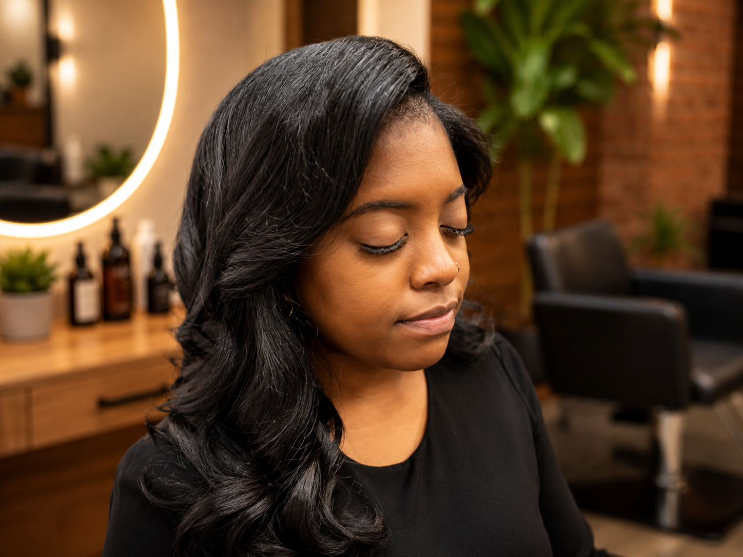 Client with styled waves in the salon