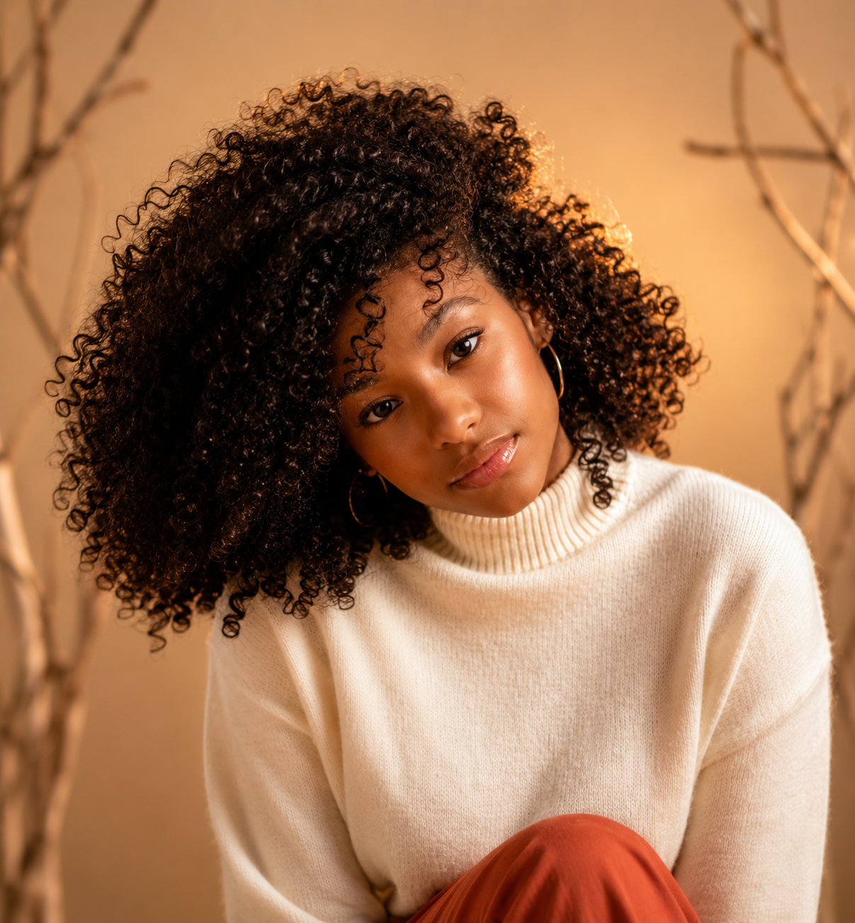 Woman with healthy, defined natural curls