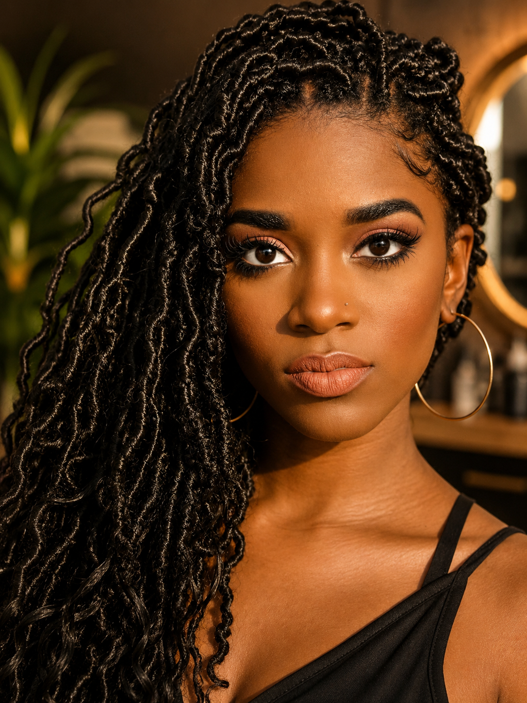 Shoulder-length styled natural hair