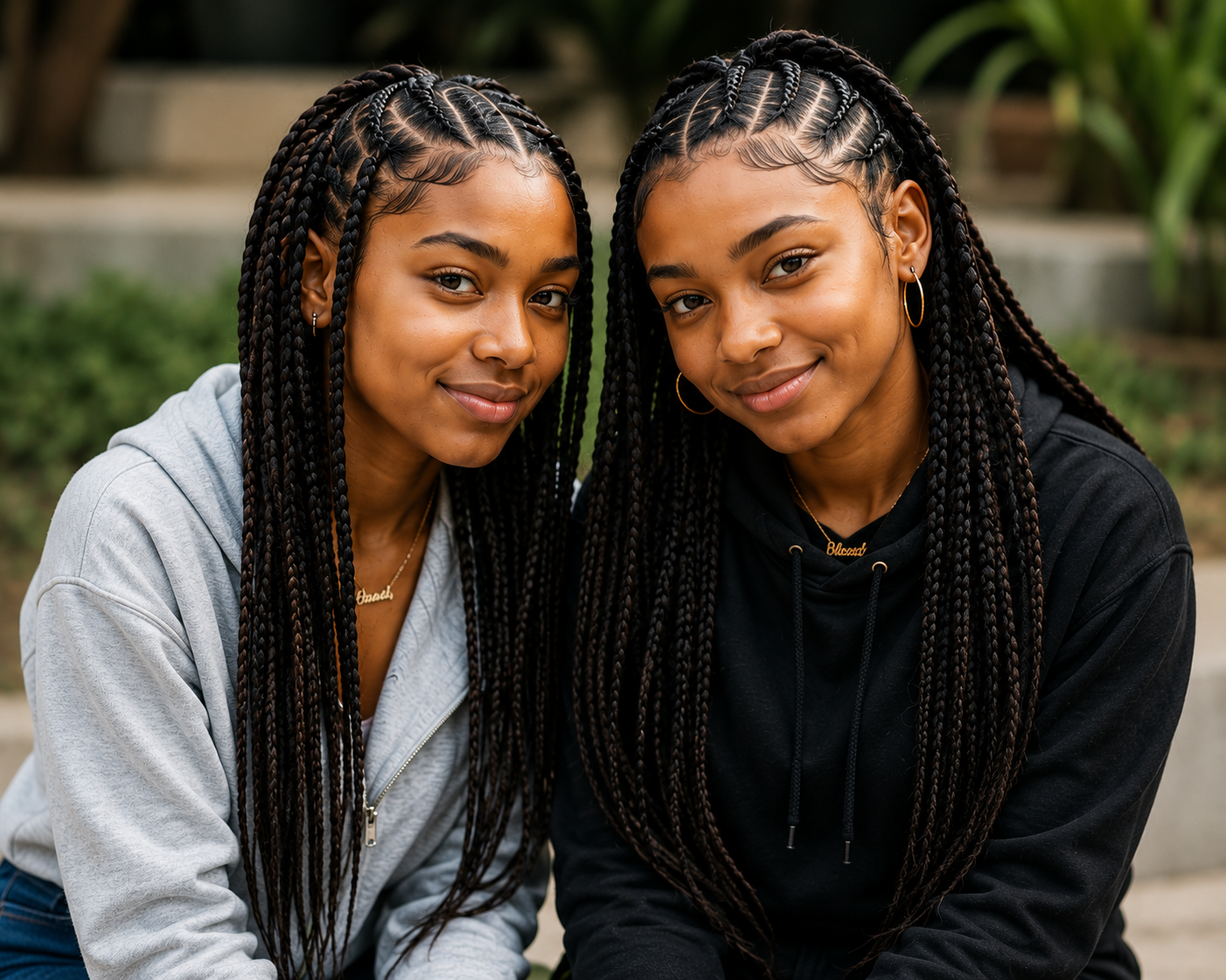 Two clients with elegant braids