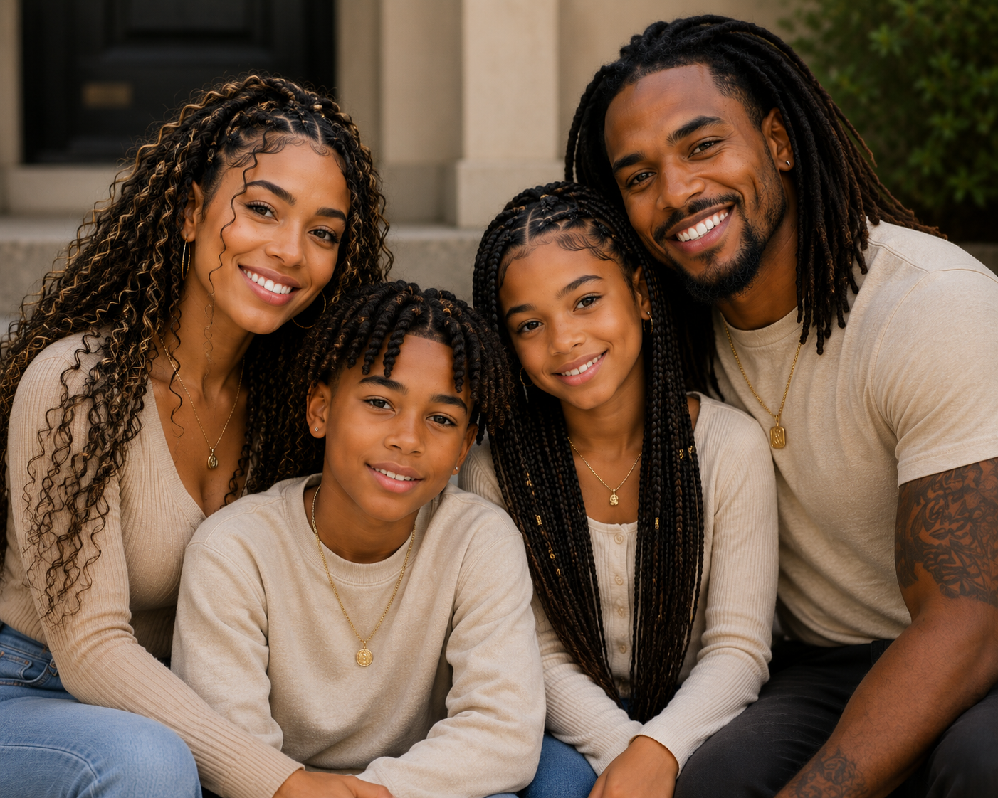 Family with natural hairstyles